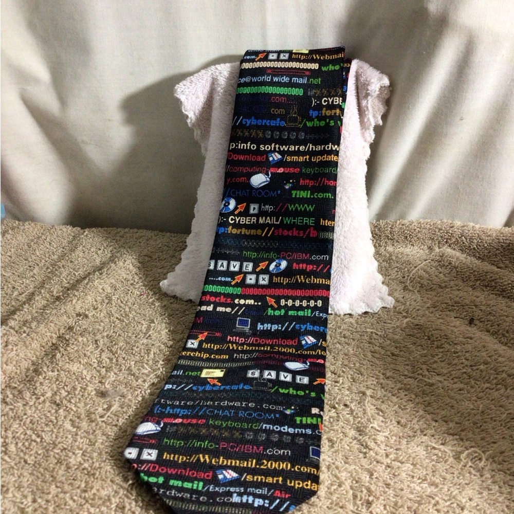 Multicolor Code-Print Men's Tie - Tech Text Pattern